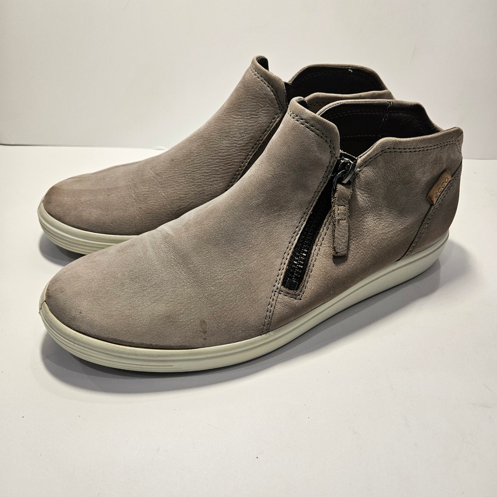 ECCO Soft 7 Tred Zip Grey Nubuck Leather Ankle Boots Womens 39 US 8